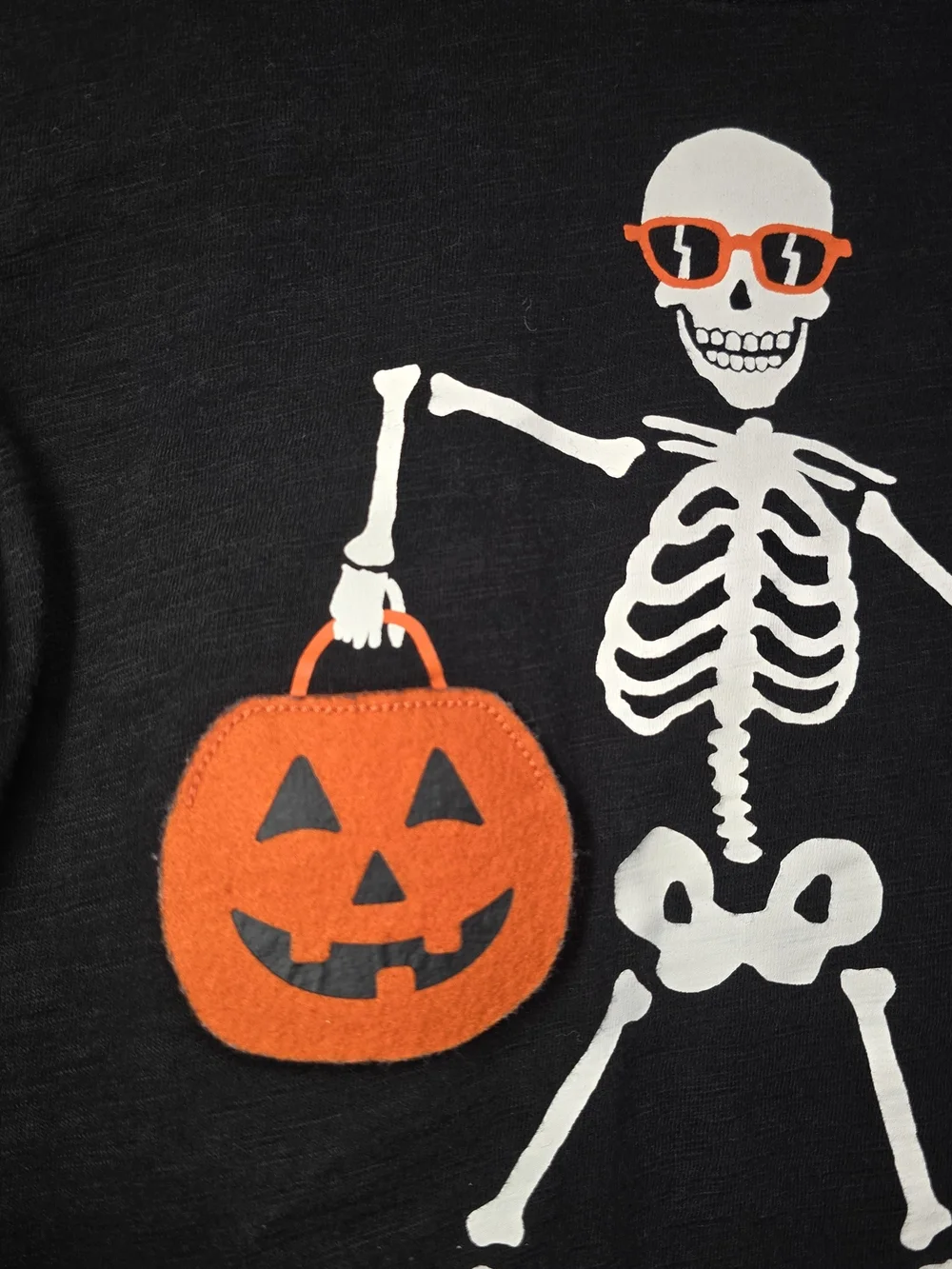 Gap Kids Black Halloween Skeleton Tee with Orange Pumpkin
